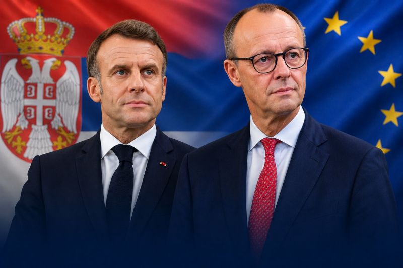 Image for the Tweet beginning: 🇷🇸🇪🇺 French President Emmanuel Macron